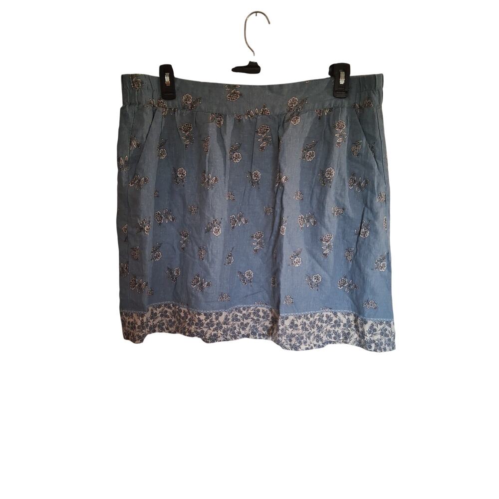 LOFT Outlet Womens XLP Petite Blue Floral Border Print Pull On Skirt Pockets